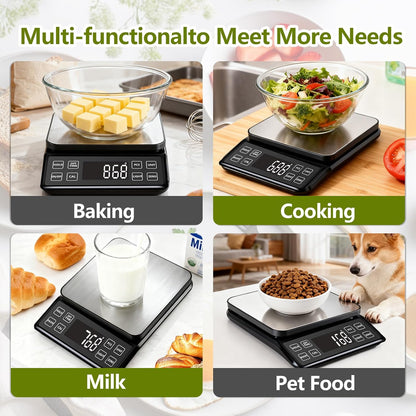 Digital Food Scale with 0.01oz/0.1g High Precision, Kitchen Scale 11lb/5kg Capacity, USB-C Rechargeable, LCD with Backlight, Stainless Steel Pan, Kitchen Scale for Cooking, Baking, Weight Loss
