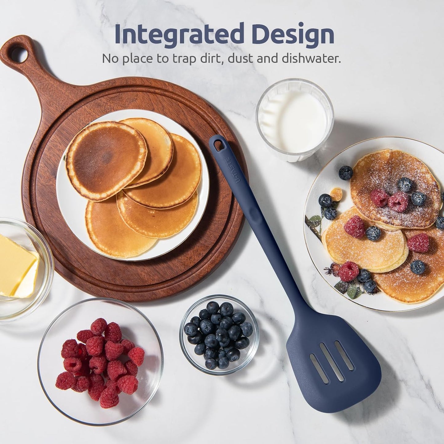 600ºF Heat Resistant Slotted Turner: U-Taste 13.6in Silicone Kitchen Spatula Flipper, 3.74in Wide Food Grade Flexible Thin Rubber Cooking Utensil for Egg, Pancake, Cookie in Nonstick Cookware (Red)