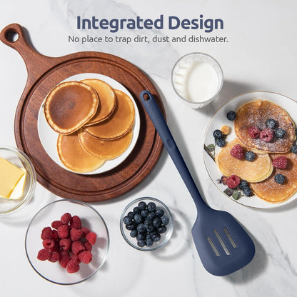 600ºF Heat Resistant Slotted Turner: U-Taste 13.6in Silicone Kitchen Spatula Flipper, 3.74in Wide Food Grade Flexible Thin Rubber Cooking Utensil for Egg, Pancake, Cookie in Nonstick Cookware (Red)