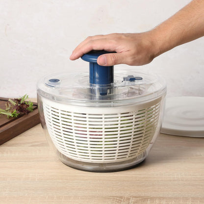 Sur La Table Kitchen Essential 6.3 Qt Salad Spinner, Fruit Wahser, Fruit Washing Bowl with Strainer, Vegertable Cleaner, Salad Cleaner, Lettuce Washer - Juniper Green