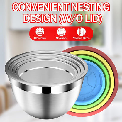 DUTZUN Mixing Bowls with Lids Set, Stainless Steel Mixing Bowls with Colander, Strainer with Mixing Bowl Set, Serving Bowl Kitchen Gift, Size 4.5, 2.5, 2, 1.5QT - Black