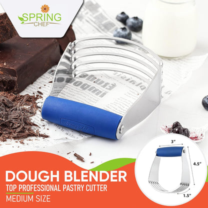 Spring Chef Dough Blender, Top Professional Pastry Cutter with Heavy Duty Stainless Steel Blades, Medium Size, Black