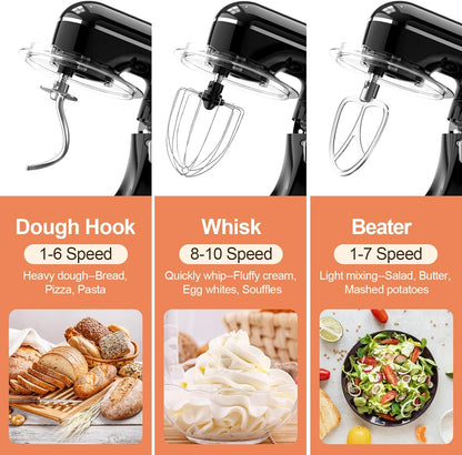 CEBORY 3-IN-1 Electric Stand Mixer, 6.5QT Bowl 660W 10-Speed Kitchen Mixer, Household Food Mixers include Dough Hook, Beater and Whisk, Bread Cake Mixer for Baking and Most Home Cooks, Pink