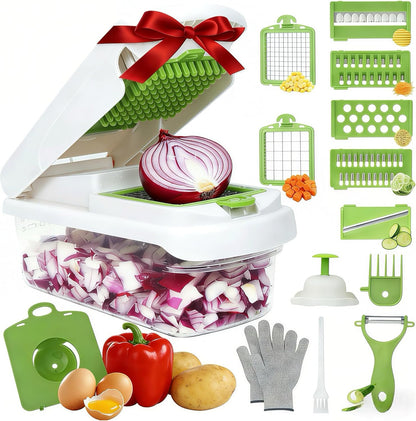 Mandoline Slicer for Kitchen, Vegetable Chopper & Dicer, Professional Food Slicer with Stainless Steel Blades, Safe Veggie Chopper for Onion Potato Carrot Fruit, Easy to Clean