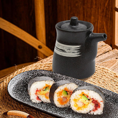 MDEOOSKY Ceramic Seasoning Bottle, Japanese Style Earthenware Ceramic Oil Dispenser, Olive Oil Dispenser, Sushi Sauce Container, 6.76 fl oz