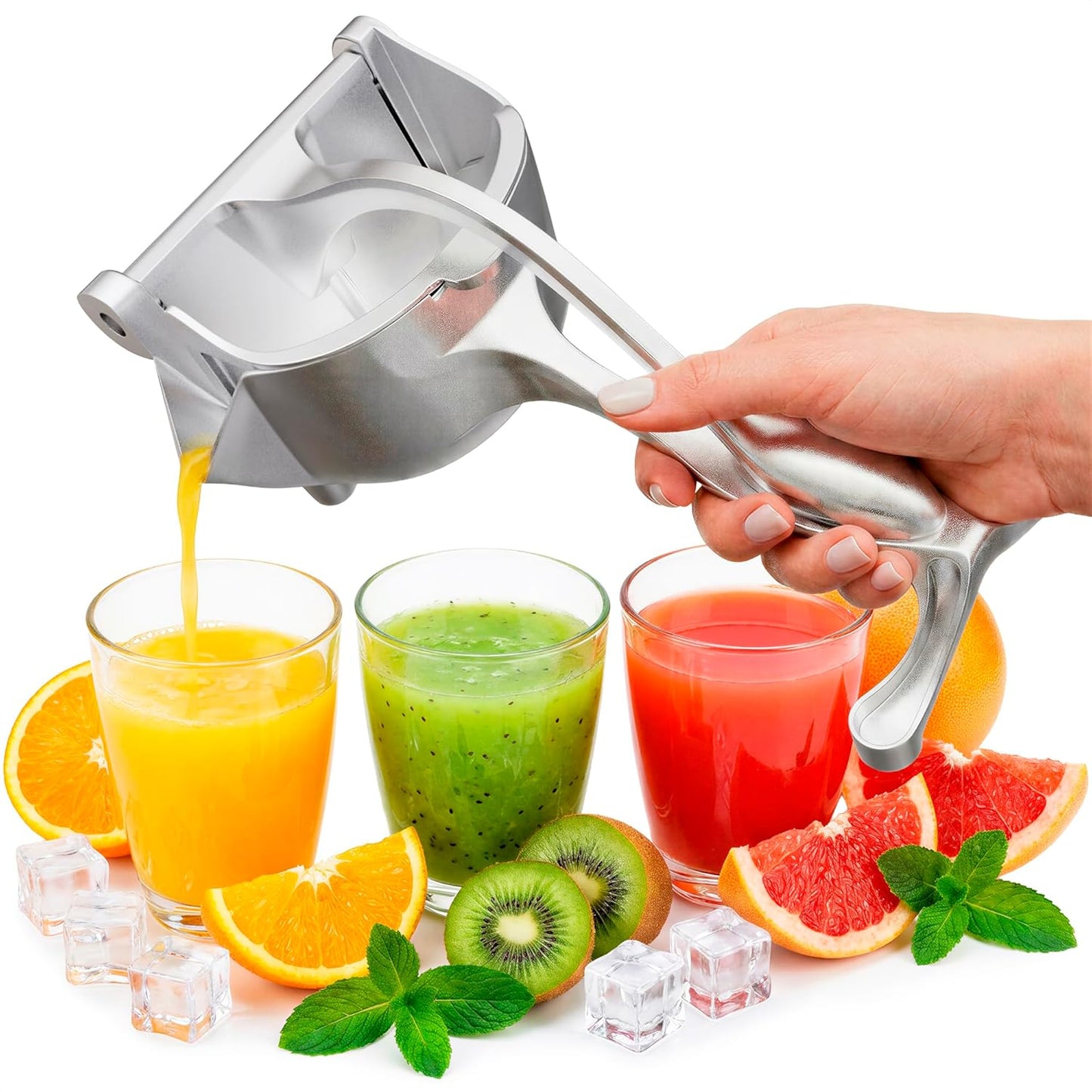 Manual Juicer Hand Press with Ergonomic Heavy Duty Handle - Pour Spout for Mess-Free Pouring, Aluminum Alloy Hand Juicer Squeezer | 0.6 L Capacity - Juice Press for Lemon, Orange, Lime, & Grapefruit