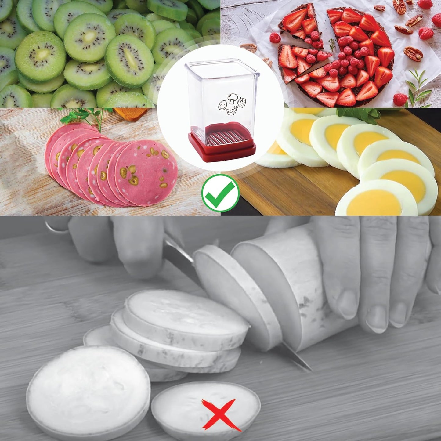 Fruit Cutter and Chopper – Cup Slicer for Strawberry, Grape, Banana, Mushroom, Kitchen Gadget for Fruits and Vegetables, Compact Slicing Tool (Black-2pcs)