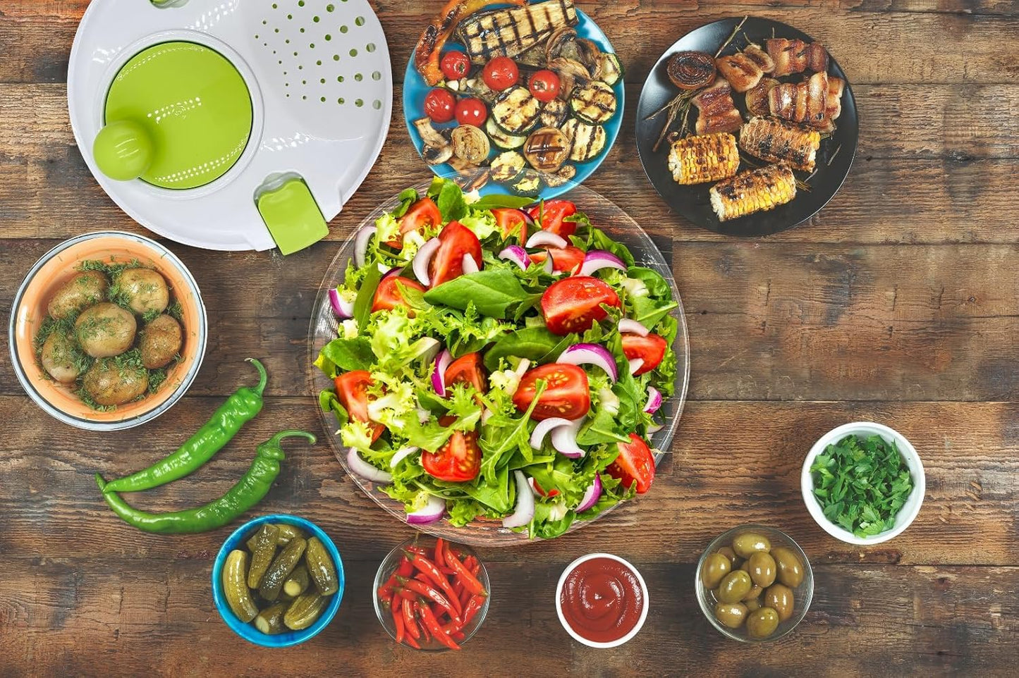 Lumme Salad Spinner Vegetable Chopper Multifunctional includes a shredding board with multiple blades, easy to use, Spin dry, and chop your favorite Salad greens, fruits, and Vegetables…
