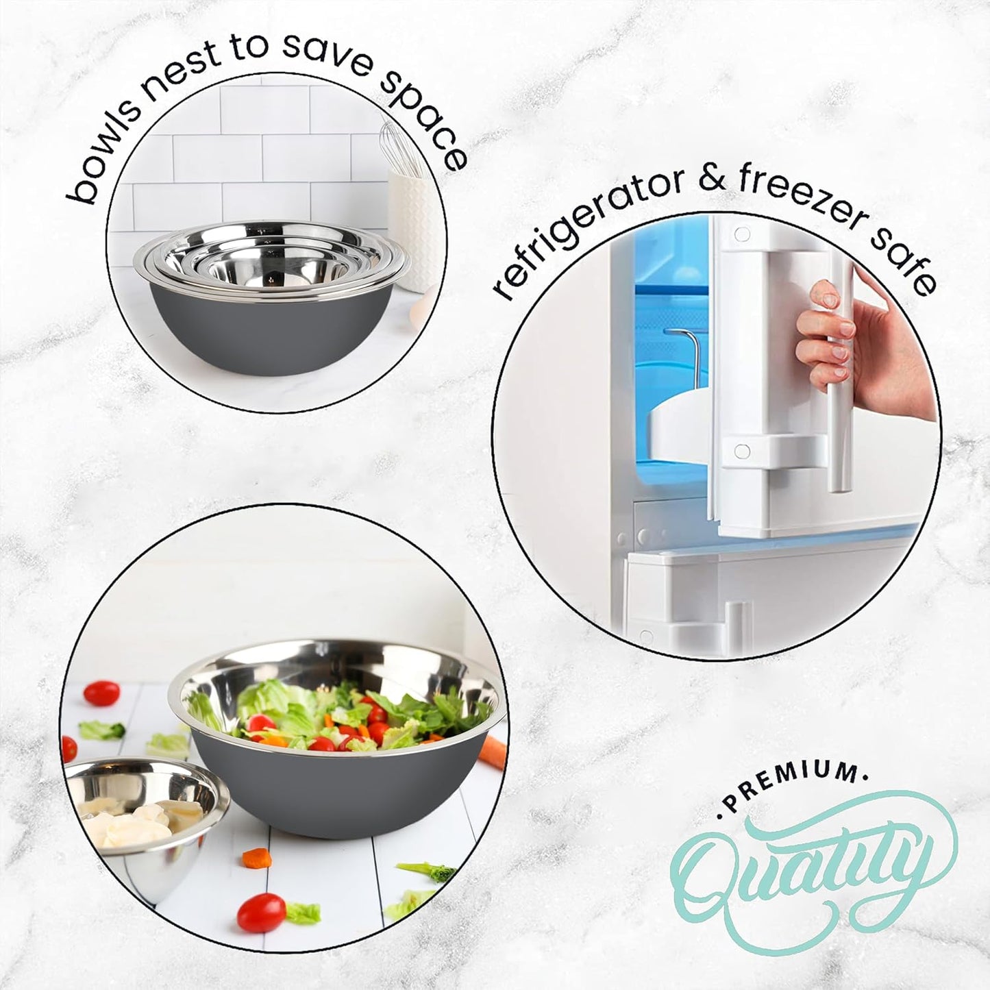 WHYSKO Meal Prep Stainless Steel Mixing Bowl (5-Piece Set) Home, Refrigerator, and Kitchen Food Storage Organizers | Ecofriendly, Heavy Duty, No Lids