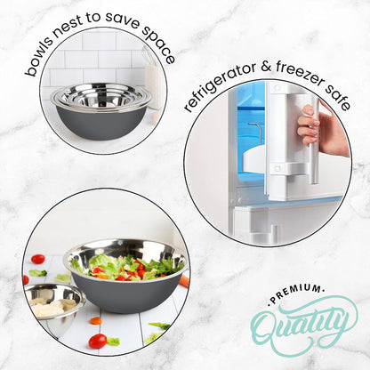 WHYSKO Meal Prep Stainless Steel Mixing Bowl (5-Piece Set) Home, Refrigerator, and Kitchen Food Storage Organizers | Ecofriendly, Heavy Duty, No Lids
