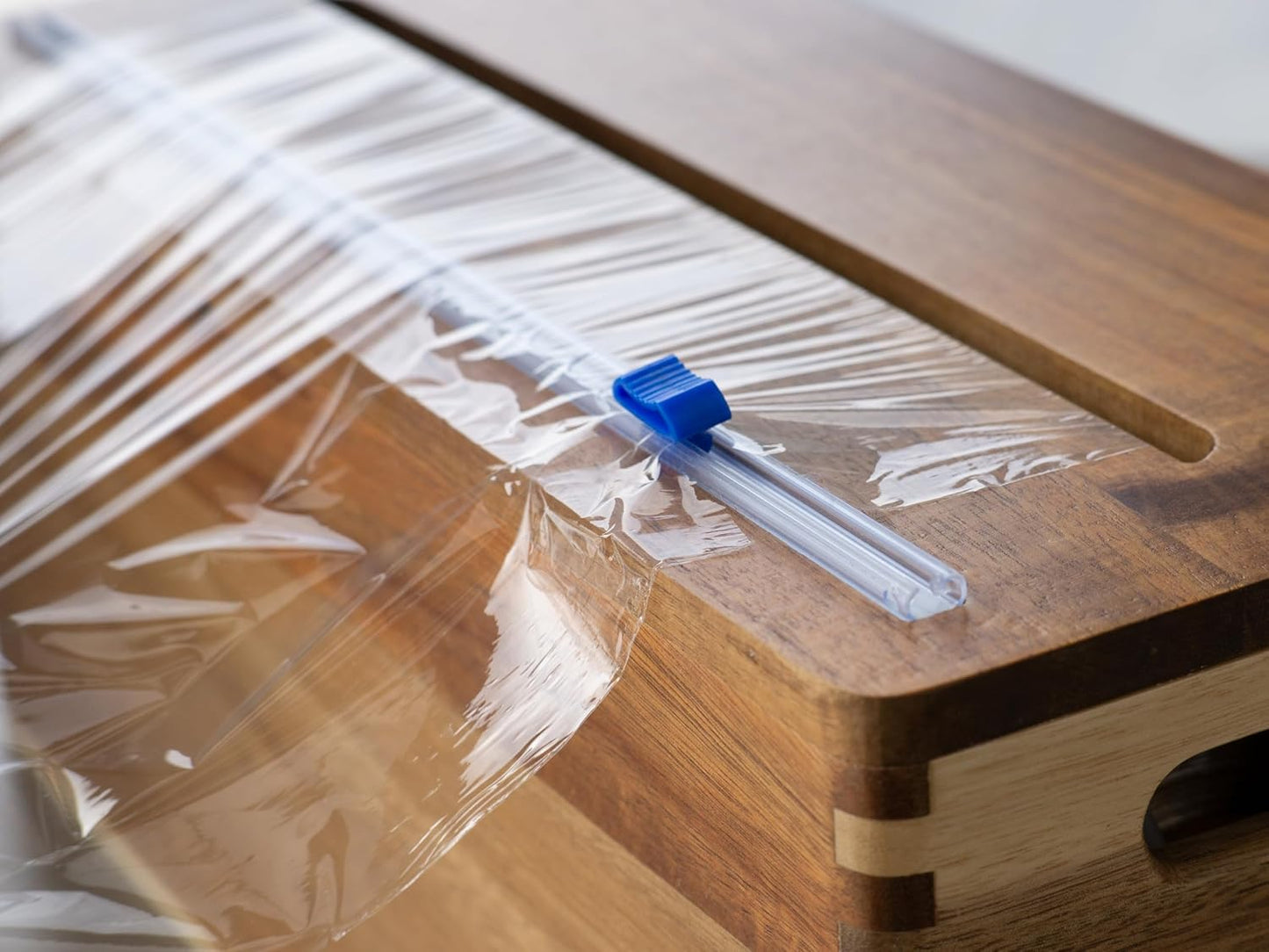 12" Acacia Wrap Dispenser with Slide Cutter – Plastic Wrap, Foil & Butcher Paper Holder for Kirkland, Reynolds, Saran & Sam’s Club Rolls – Countertop or Commercial Use