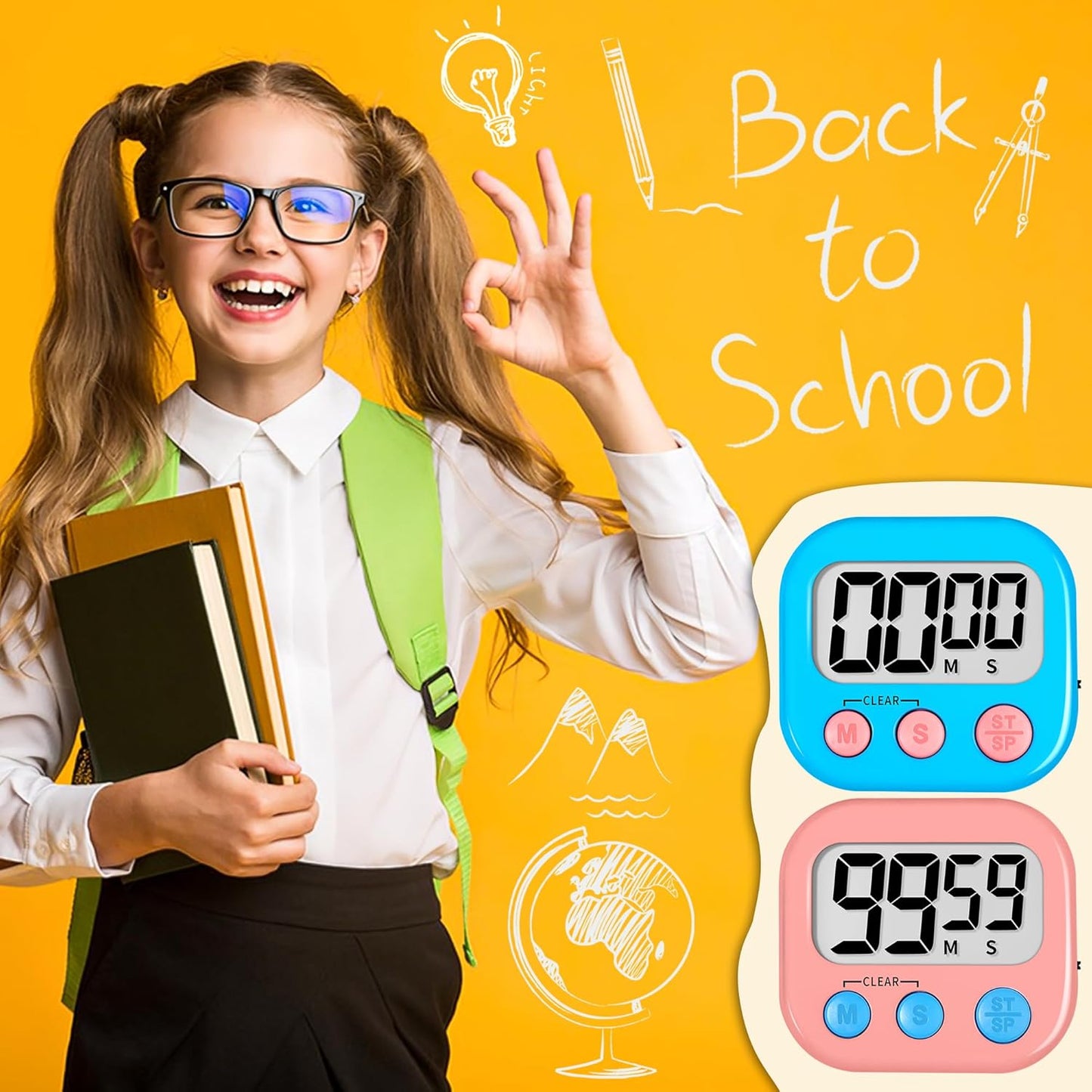 ZILLEEN Kitchen Timer Digital with Magnetic Back for Kids Classroom, White 6 Pack