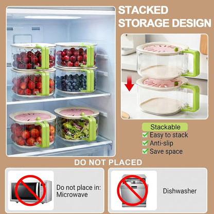 Fruit Vegetable Drain Basket Washing Bowl with Strainer, Multifunctional Produce Washer, Berry Container, Lettuce Keeper for Fridge Refrigerator Kitchen Organization
