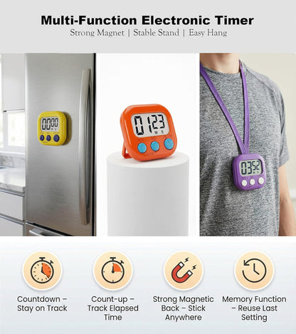 Digital Timer for Classroom Teachers Students, Magnetic Kitchen Countdown Timer, Easy Timers for Kids Homework Study Cooking Gym Game, 6 Pcs