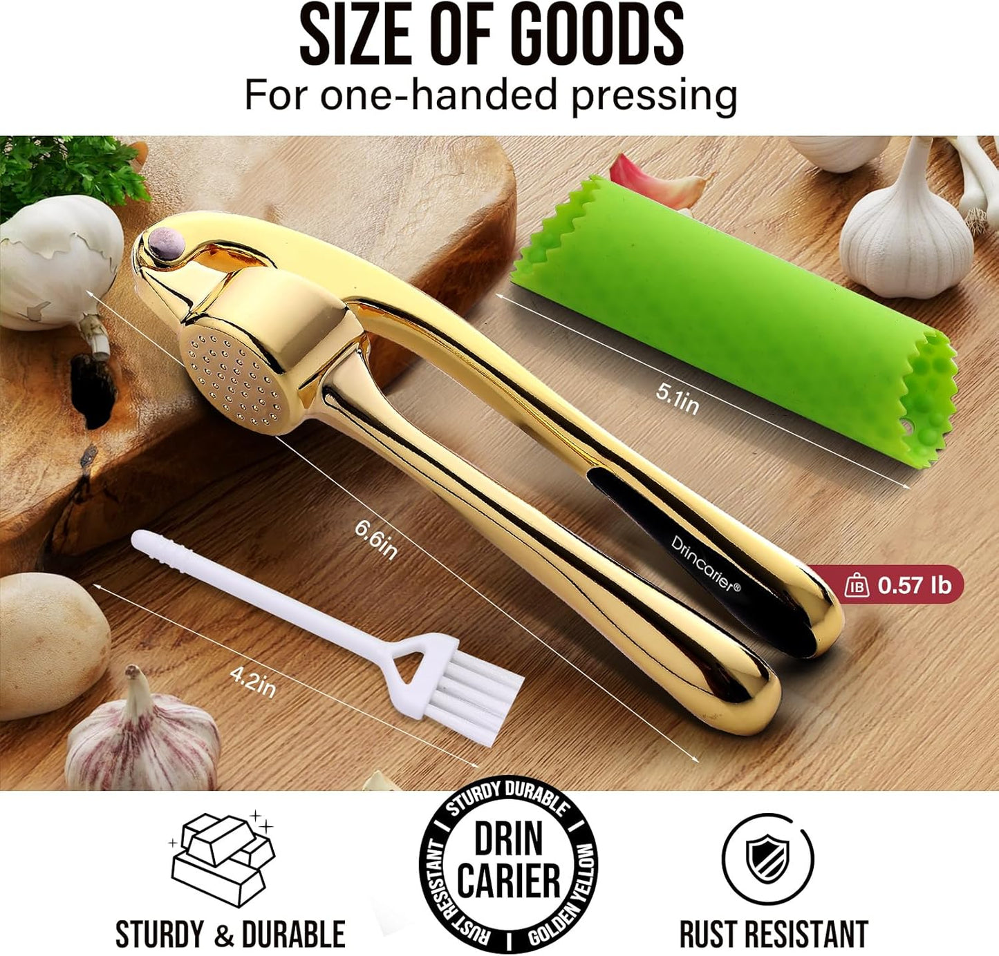 Premium Garlic Press, Professional Garlic Mincer, Easy to Squeeze and Clean, Rust Proof & Dishwasher Safe, Efficient Ginger Crusher- Gold…