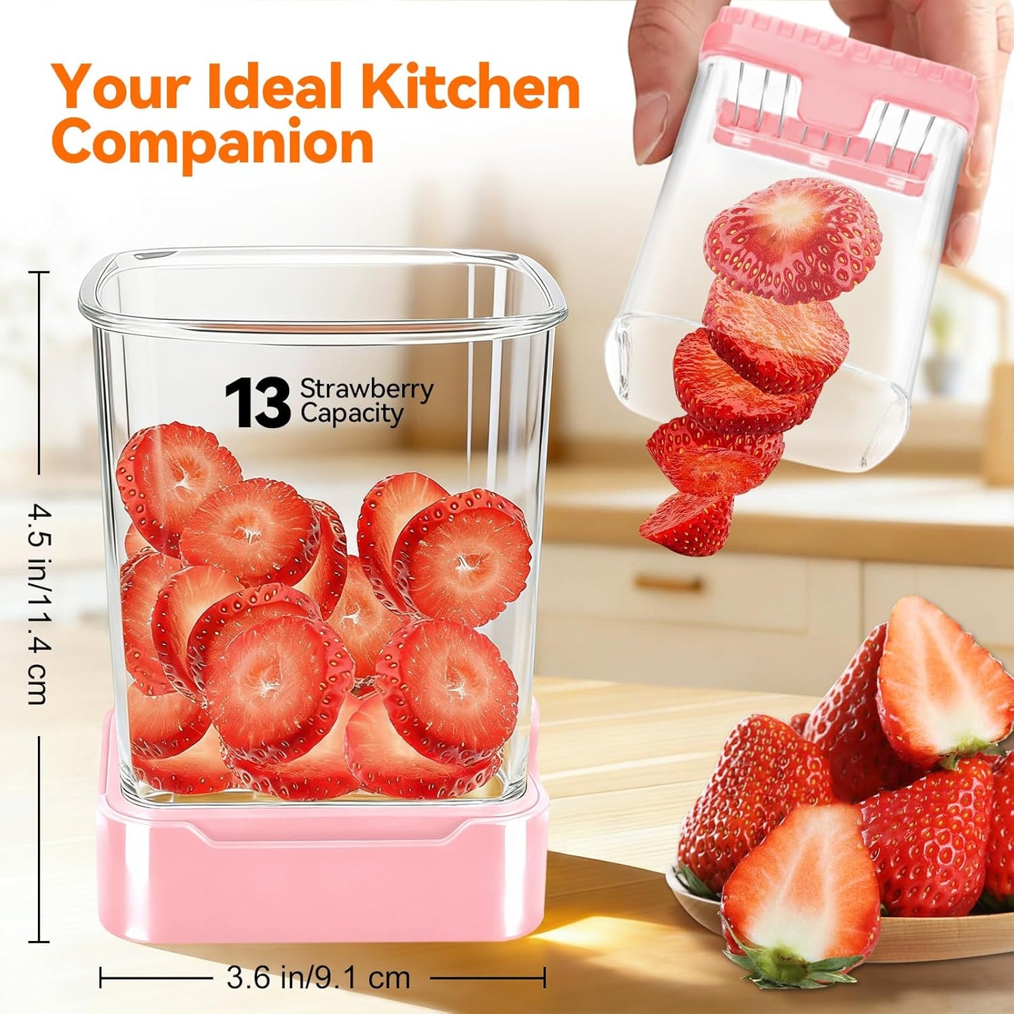 Fruit Slicer Cup for Strawberry, Banana, Hard-Boiled Egg - Detachable Cutter with Push Plate - 304 Stainless Steel Blade - Rapid & Safe Slicing Kitchen Gadget for Quick Meal Prep (Black)