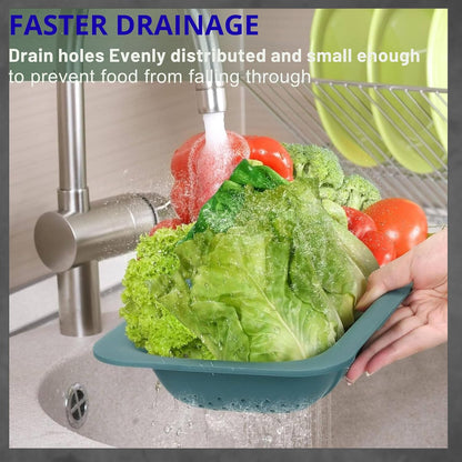 Extendable Sink Colander Strainer Basket, Over the Sink Collapsible Colander, Adjustable Over the Sink Colander Collapsible Drainer Basket for Washing Vegetables, Fruits & Draining Pasta