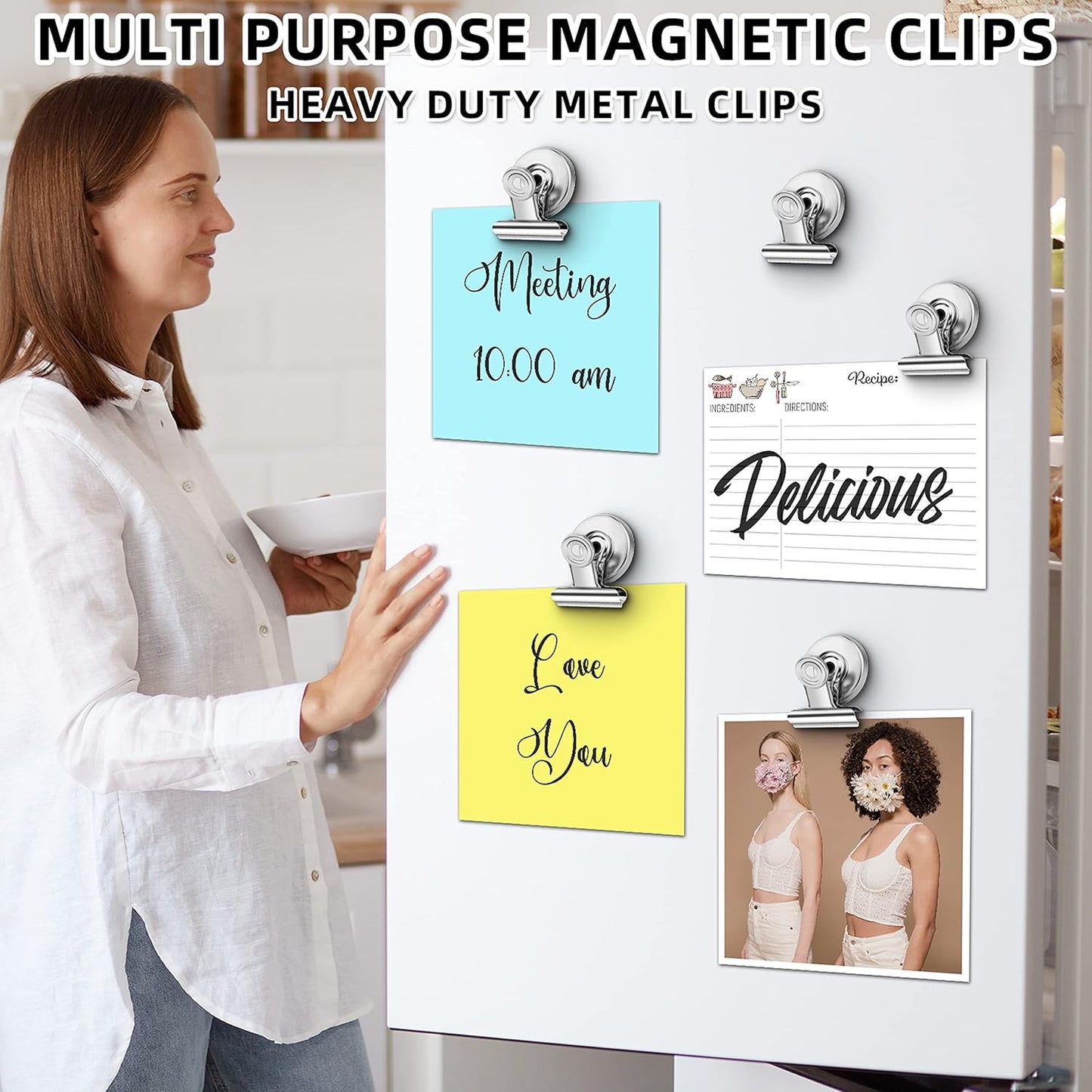 Grtard 12 Pack Magnetic Clips, Fridge Magnets Refrigerator Magnets, Strong Magnetic Clips Heavy Duty, Whiteboard Magnet Clip for Office Home Classroom Organization Kitchen Accessories(Black)