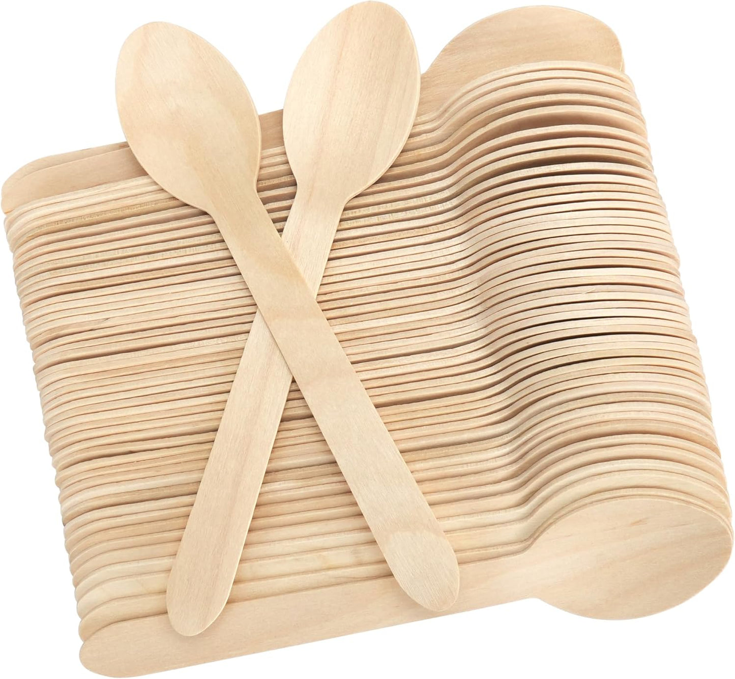 LotFancy Mini Wooden Spoons, Pack of 100, 4 inch Length, Disposable Tasting Sampling Spoons, Biodegradable Compostable Eco-friendly Birchwood Taster Spoons
