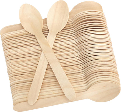 LotFancy Mini Wooden Spoons, Pack of 100, 4 inch Length, Disposable Tasting Sampling Spoons, Biodegradable Compostable Eco-friendly Birchwood Taster Spoons
