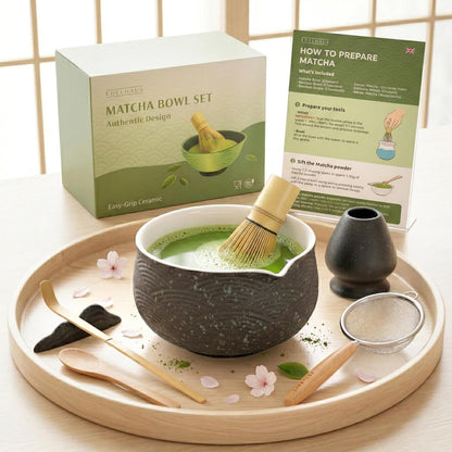 EDELHAUS Matcha Kit Whisk Set (7 Pcs) - Complete Matcha Set, Matcha Bowl with Spout, Whisk with Holder, Bamboo Scoop with Rest and Sifter, Perfect Kit for Matcha Lovers (Sakura Pink)
