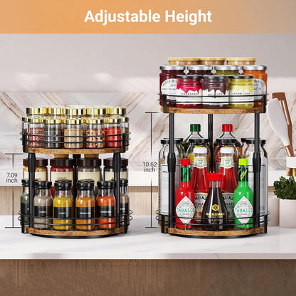 Across-Star Lazy-Susan-Organizer-Spice-Rack, Rotating Spice Organizer For Cabinet Pantry, Seasoning Holder Spice Shelf With Adjustable Height, Kitchen Counter Shelf Countertop Organizer