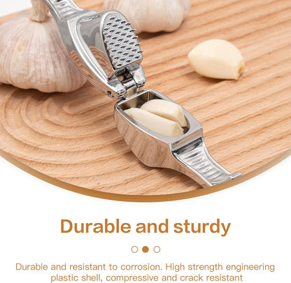 Kitchen Premium Garlic Press - Zinc Alloy Garlic Press effortlessly crushes garlic cloves, ginger chunks, nuts, and seeds. Comfortable to use and dishwasher safe.