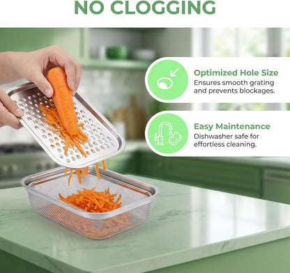 3 in 1 Box Grater with Container, Food-Grade 304 Stainless Steel Cheese Grater for Kitchen, Multi-Functional Cheese Shredder & Vegetable Grater with Flour Sieve