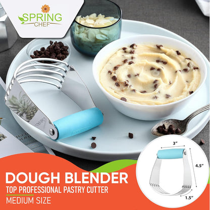 Spring Chef Dough Blender, Top Professional Pastry Cutter with Heavy Duty Stainless Steel Blades, Medium Size, Black