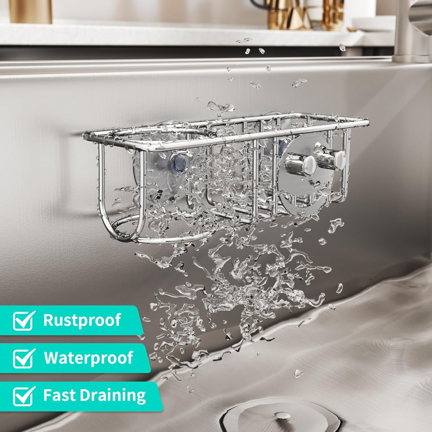 HapiRm 4 in 1 Sink Caddy Sponge Holder, SUS304 Stainless Steel Kitchen Brush Holder and Dish Cloth Hanger, Kitchen Organizers and Storage Essentials - Silver