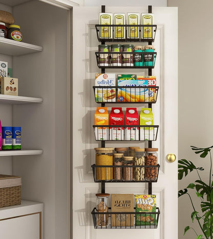 Mefirt White 9-Tier Over The Door Pantry Organizer, Pantry Organization and Storage, Deep Baskets Hanging Heavy-Duty Metal, Wall Spice Rack Seasoning Shelves for Home & Kitchen, Laundry Room Bathroom