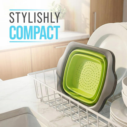 Comfify XL Large Kitchen Strainer - Collapsible Silicone Over - The-Sink Colander with Extendable Handles - Use with Pasta, Fruit, Berries & Veggie - 6 Quart - Blue