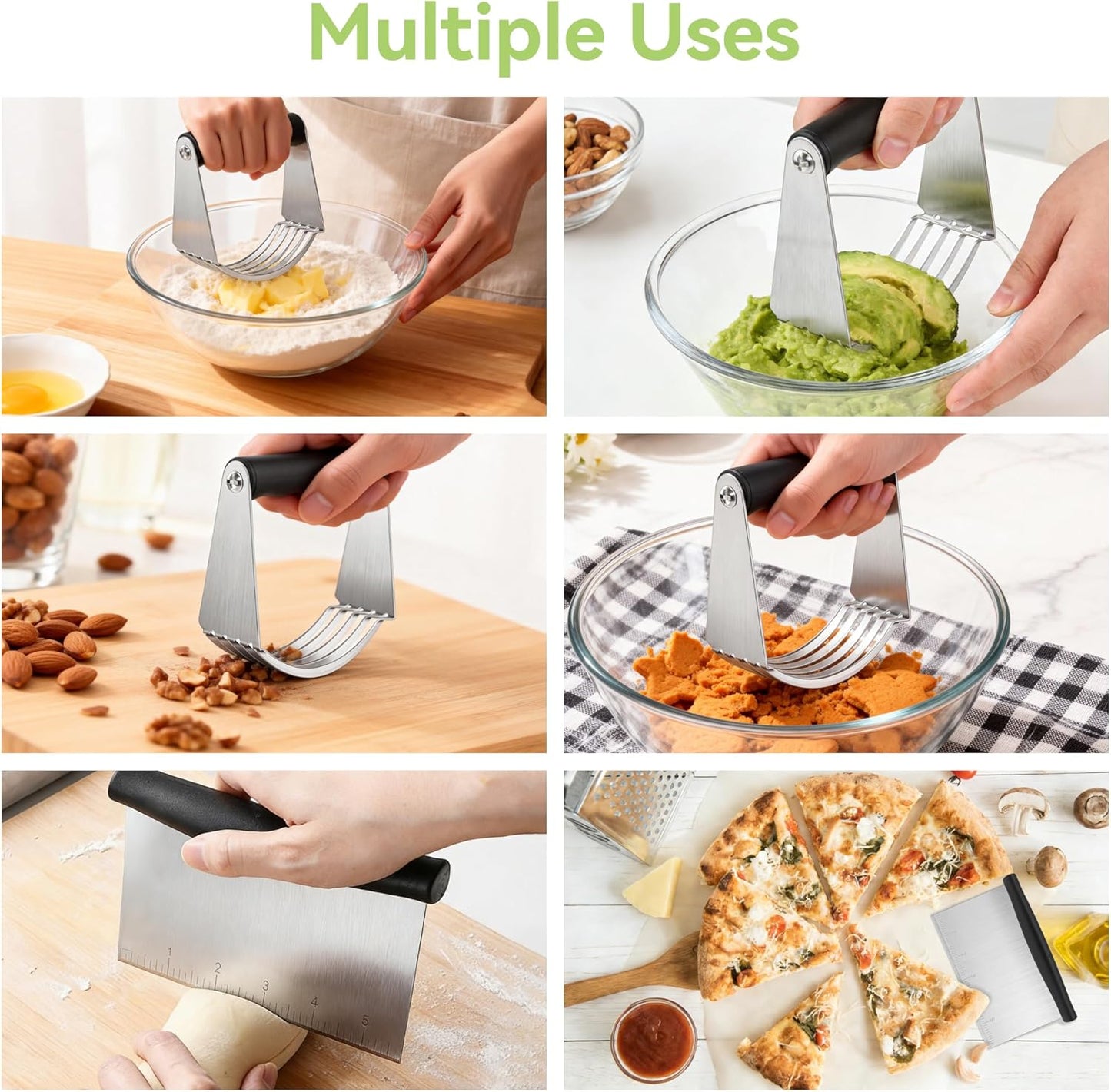 USLAI Biscuit Cutter Set, Stainless Steel Round Cookie Cutter with Bench Scraper & Pastry Blender, Professional Kitchen Baking Dough Tools (3-Piece Set)