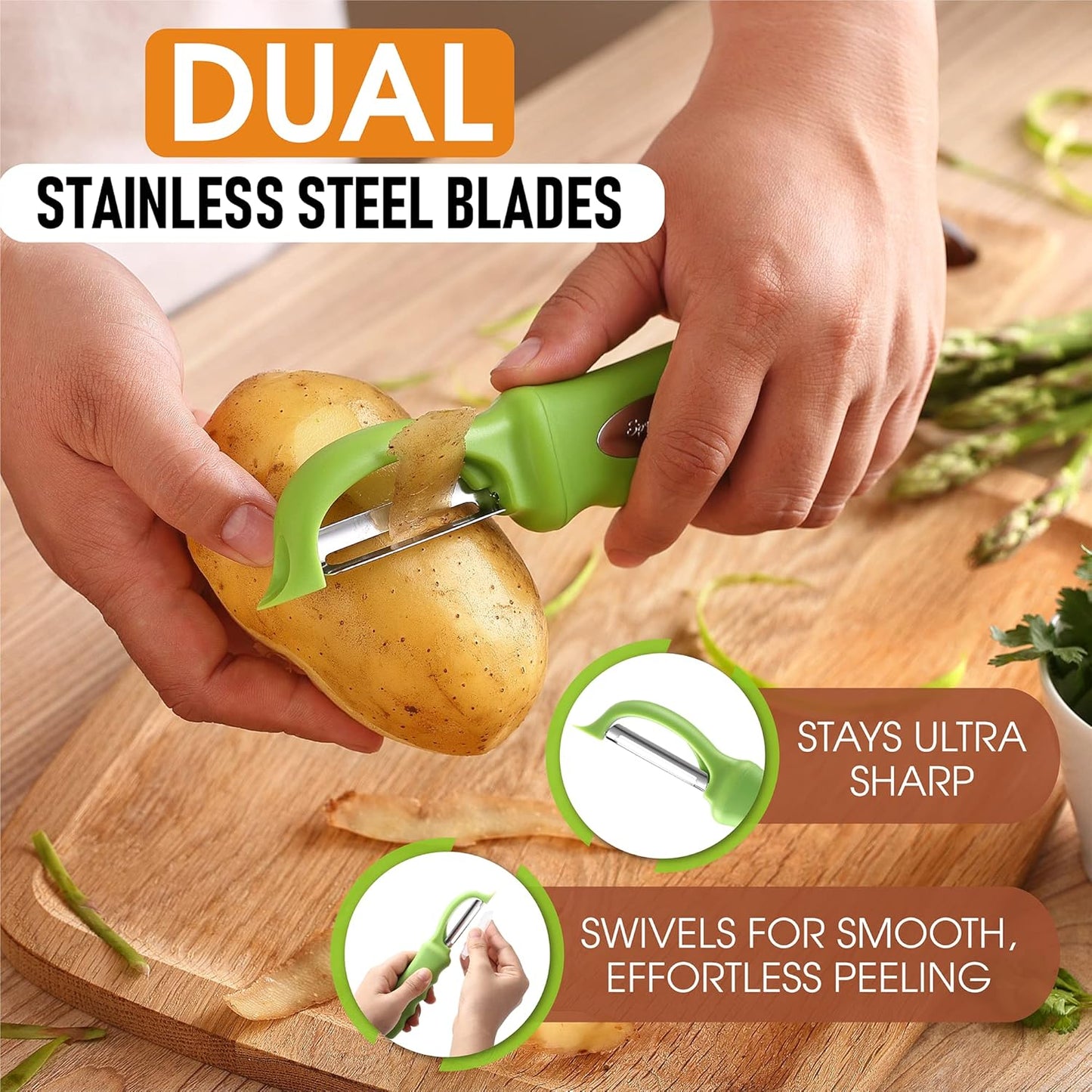 Spring Chef Premium Swivel Vegetable Peeler, Soft Grip Handle and Ultra Sharp Stainless Steel Blades - Perfect Kitchen Peeler For Veggie, Fruit, Potato, Carrot, Apple - Pink Lemonade