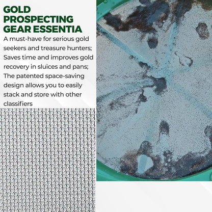SE 13.25 Inch Wide Stackable Classifier Gold Prospecting Pan - 1/8 Inch Stainless Steel Mesh Sifting Pan, Green
