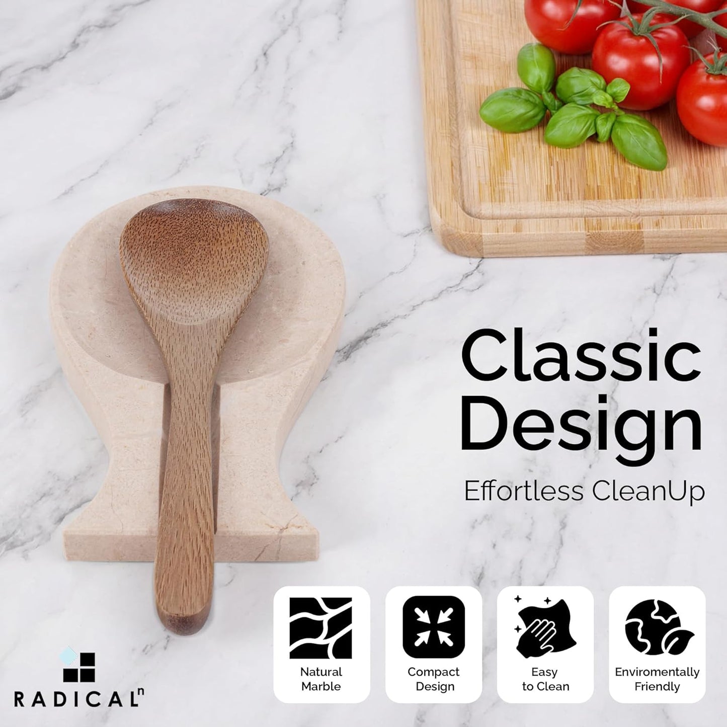 Radicaln Marble Spoon Rest for Stove Top 8" Inches Black Handmade Spoon Holder For Kitchen Utensils, Ideal Heat-Resistant Cooking Utensil Rest, Modern Farmhouse Kitchen Décor