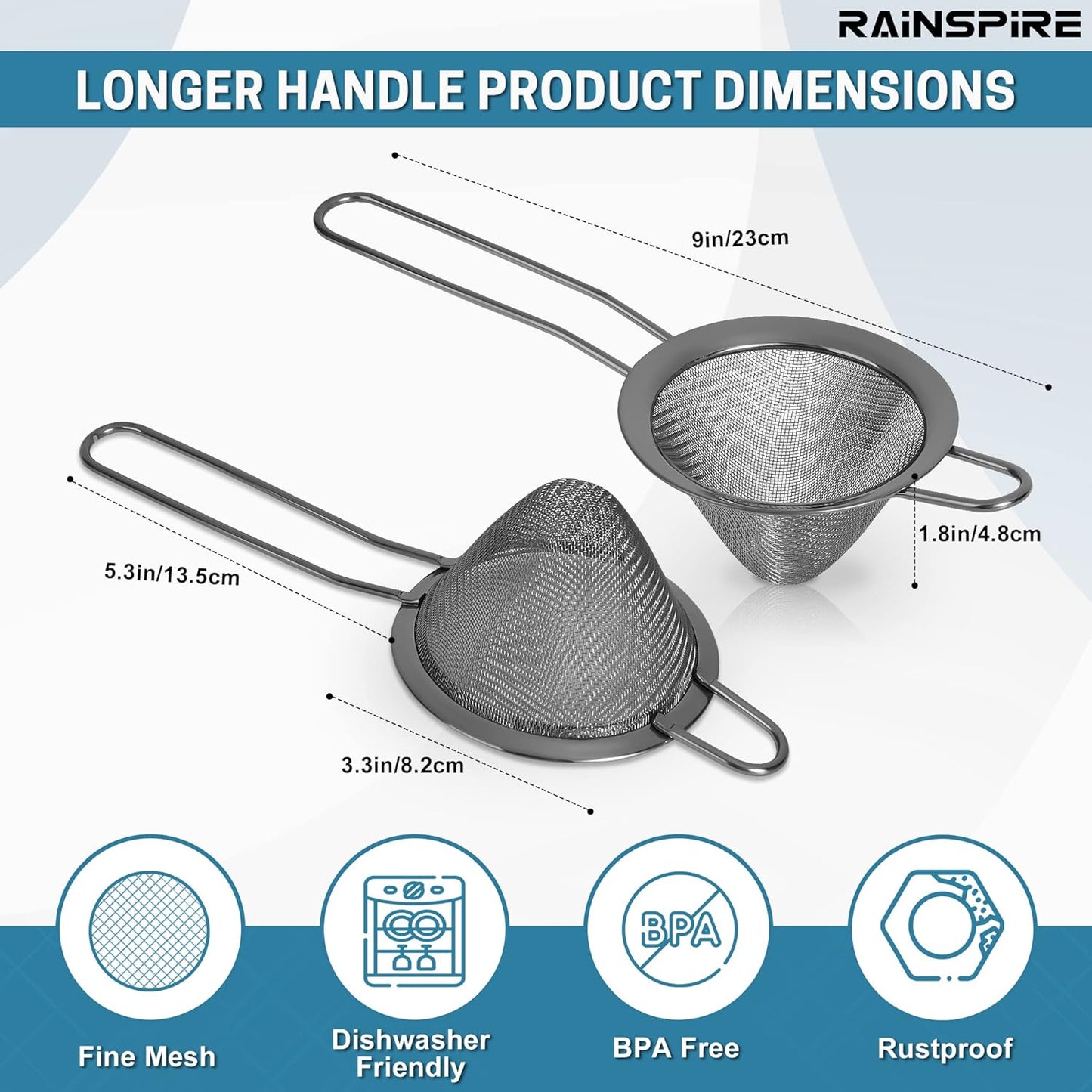Upgraded 3.3" 304 Stainless Steel Fine Mesh Strainers for Kitchen, Cocktail Strainer Tea Coffee Juice Strainer Food Strainer Mini Sieve Strainer, Silver