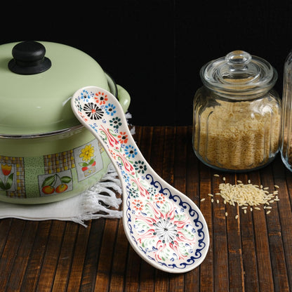 Handmade Spoon Rest, Ceramic Spoon Rest for Stove Top, 10" Spoon Rest for Kitchen Counter, Dishwasher Safe Spoon Holder for Stove, Housewarming Gifts Utensil Rest, Colorful Spoon Rests (Black)