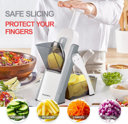 SupMaKin Upgrade Safe Mandoline Slicer,Multi Vegetable Chopper,Potato Slicer, Onion Chopper with Drain Basket Storage Container, Cheese Grater Kitchen Chopping Artifact (Black)