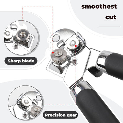 Can Opener Manual with Bottle Heavy Duty Stainless Steel Smooth Edge Manual Can Opener and Bottle Openers Sharp Cutting Wheel Multifunction Kitchen Tool Easy to Use Soft Ergonomic Handles