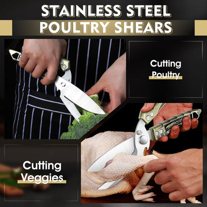 Dream Reach Poultry Shears, Heavy Duty Kitchen Shears with Serrated Edge, No Rust Spring Loaded, Multipurpose Stainless Steel Kitchen Scissors for Chicken, Bone, Meat, Turkey, Fish Thanksgiving Gifts