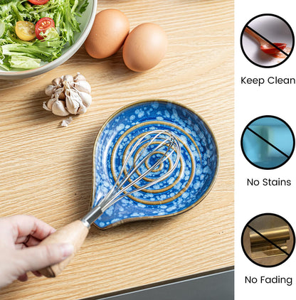 LAUCHUH Spoon Rest, Large Ceramic Spoon Holder for Kitchen Counter Spatula Rest Heat-Resistant Spoon Rest for Stove Top Cooking Utensil Holder, Farmhouse Kitchen Décor for Father's Day, Cream, 5 Inch