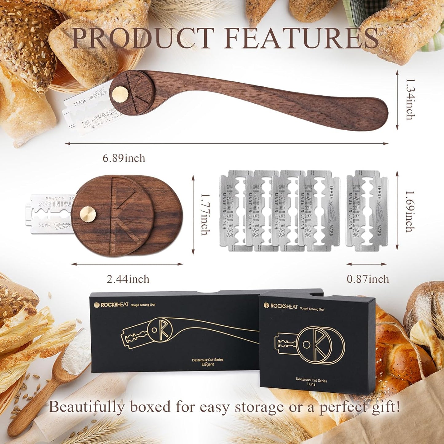 Bench Scraper & Chopper, Stainless Steel Dough Cutter with Wooden Handle, Thick Sharp Blades Pizza Bread Cutter, Multipurpose Kitchen Tool for Baking Cooking