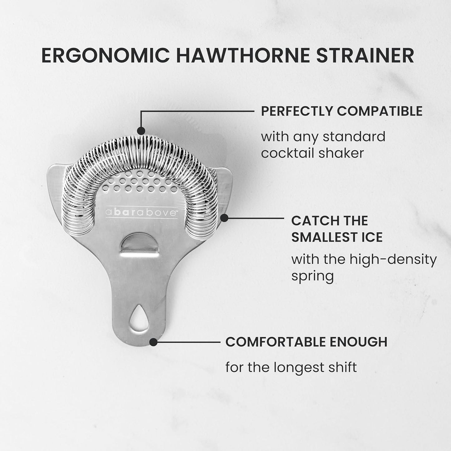 A Bar Above Professional Cocktail Strainer Set, 3-Piece Bundle, Includes Hawthorne and Julep Strainer, Fine Mesh Strainer, Rust Proof, Stainless Steel, for Home and Professional Bartender