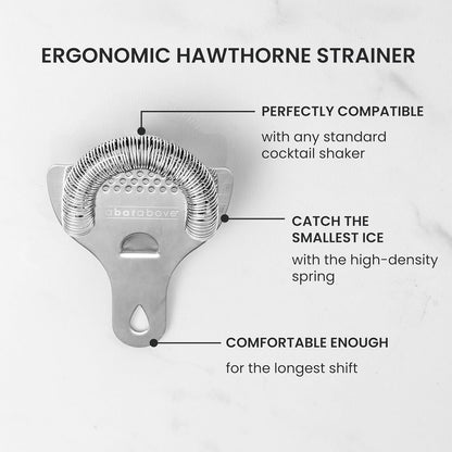 A Bar Above Professional Cocktail Strainer Set, 3-Piece Bundle, Includes Hawthorne and Julep Strainer, Fine Mesh Strainer, Rust Proof, Stainless Steel, for Home and Professional Bartender