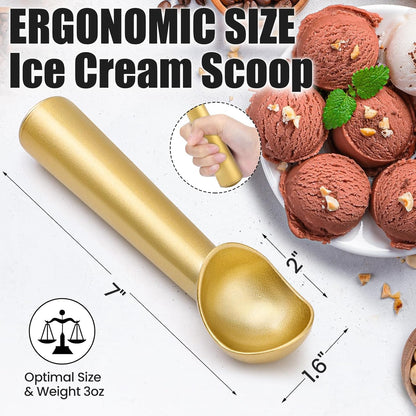 CUNSENR 7 inch Ice Cream Scoop - One-Piece Nonstick Aluminum Ice Cream Scooper - Professional Metal Ice Cream Spoon - Durable, Easy to Use & Clean - Lightweight Cookie Spoon - Scoop Ice Cream (Sliver)