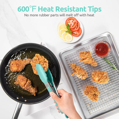 600ºF Heat Resistant Kitchen Tongs: U-Taste 9 inch Silicone Cooking Tong with Firm Sealed Non Stick Rubber Tips & Silicon Coated 18/8 Stainless Steel Handle & Smooth Locking for Serving Salad (Black)