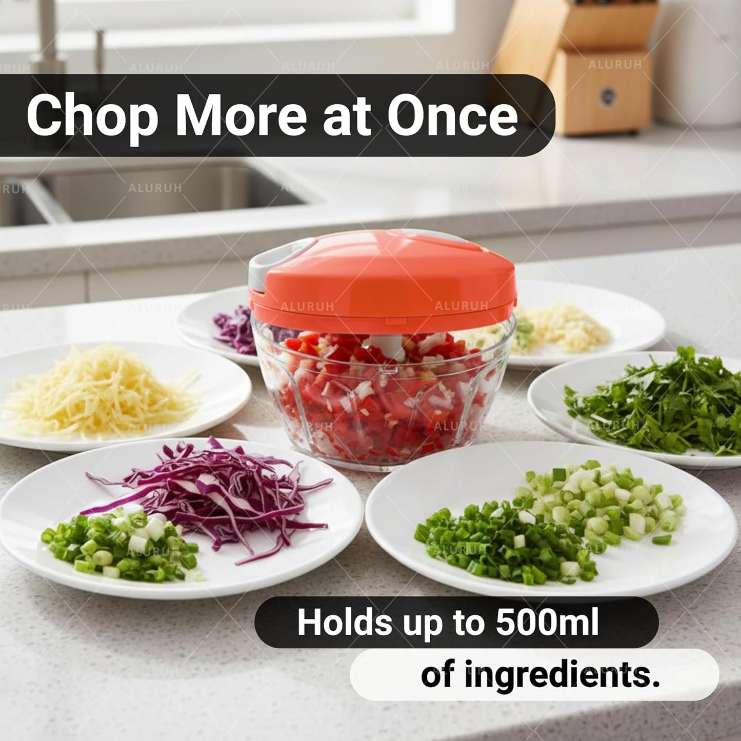 Manual Food Chopper with Hand Pull Rope Design, Stainless Steel Blade (GREEN)