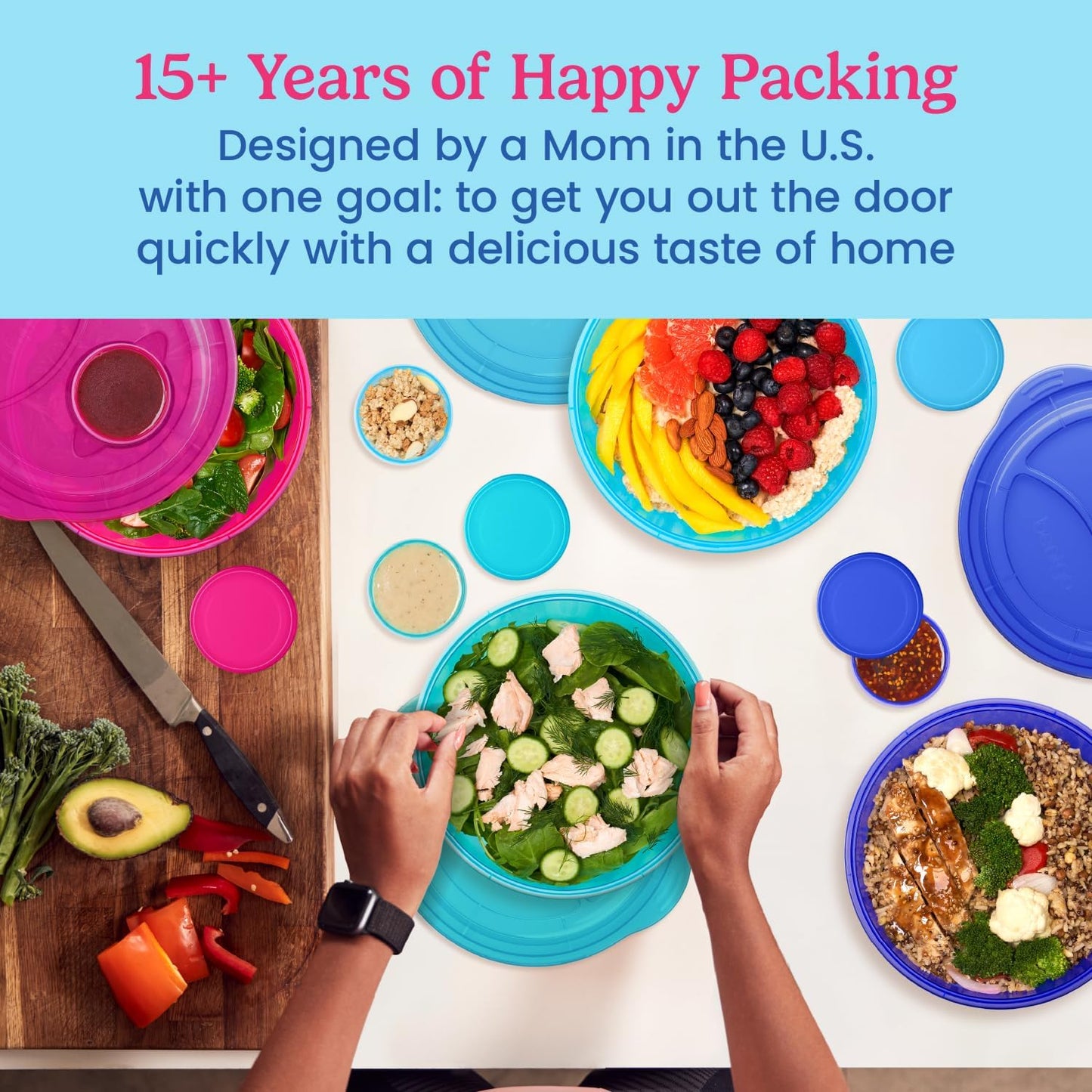 Bentgo Easyboxes Salad-to-Go Containers - 8-Piece Set: 4 Bowls, Leak-Proof Dressing Cups Built-In & 4 Fitted Lids Seal in Freshness; Reusable/BPA-Free for Salad, Pasta, & Cereal (Classic)