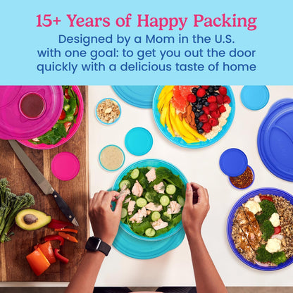 Bentgo Easyboxes Salad-to-Go Containers - 8-Piece Set: 4 Bowls, Leak-Proof Dressing Cups Built-In & 4 Fitted Lids Seal in Freshness; Reusable/BPA-Free for Salad, Pasta, & Cereal (Classic)